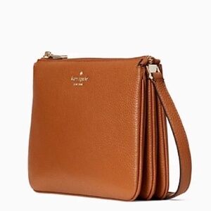 Kate Spade Leila Triple Gusset Brown Pebble Leather Crossbody Bag